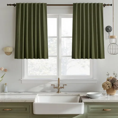 Miniatura 32 de UHITECH Cortinas opacas de 35 pulgadas de largo para sala de estar, 2 paneles, cortina opaca corta para cocina para ventanas pequeñas, cortinas