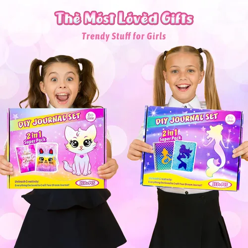 Miniatura 5 de Paquete de 2 Kits de Diario DIY para Niñas de 8-12, 13, 14 Años, Regalos de Cumpleaños para Niñas Adolescentes, 110 Piezas de Lindos Suministros