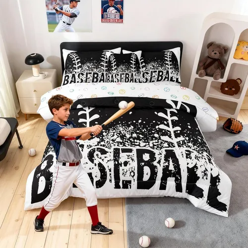 Miniatura 19 de Bodhi Ropa de cama para niños: juego de edredón deportivo de baloncesto para niños, tamaño matrimonial con fundas de almohada 4003