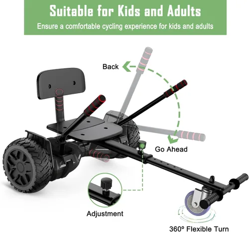 Miniatura 3 de Accesorio de Asiento para Patinete, Patinete con Go Kart para Niños, Niñas, Adultos, con Luces LED Coloridas, Bluetooth