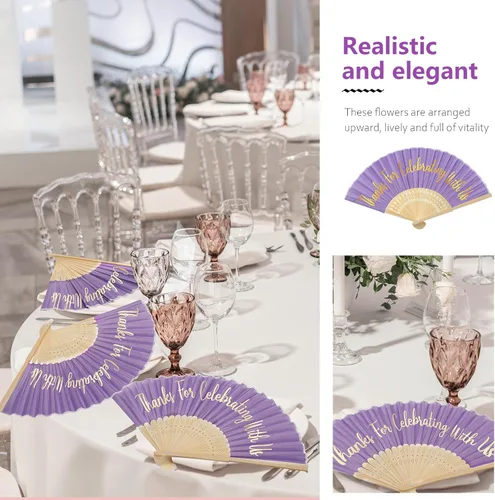 Miniatura 7 de Tatuo 100 abanicos de mano de boda para invitados, ventilador plegable de mano a granel con bolsa de organza, gracias por celebrar con nosotros