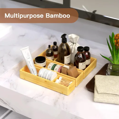 Miniatura 6 de DUJEN Organizador de cajones de bambú de 12.5'' x 12.5'' x 2'', ajustable de 3 organizadores individuales de cajón multiusos para baño y cocina