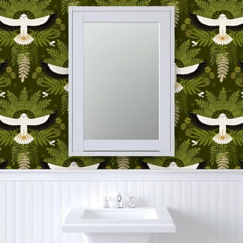 Miniatura 9 de Muestra de papel tapiz extraíble – Woodland Damasco Botánico Pájaro Botánico Moderno Selva Halcón Búho Helecho Hojas Papel pintado personalizado