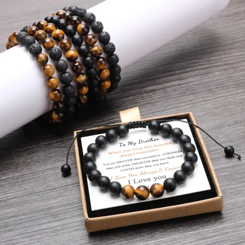 Miniatura 6 de Pulsera de ojo de tigre de roca de lava para hombre, regalos para cumpleaños, aniversario, regalos de Navidad para hombres, papá, marido, hijo