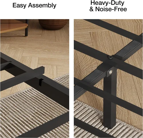 Miniatura 6 de Novilla Base de cama Queen con estación de carga USB/tipo C y cabecera de almacenamiento, marco de cama de plataforma de metal moderno, fácil