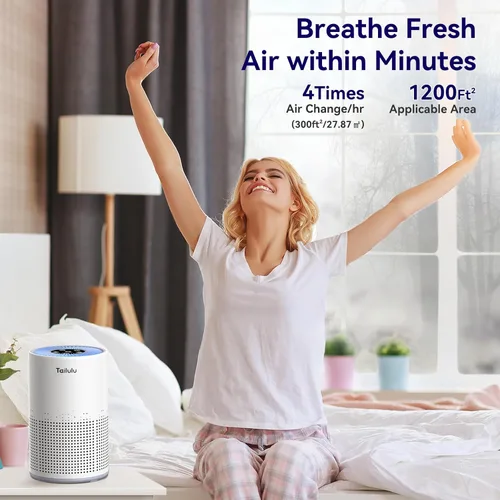 Miniatura 8 de Purificadores de aire para dormitorio, hogar, mascotas, 1200 pies², Tailulu H13 True HEPA filtro de aire portátil con modo de sueño de 12 dB, Blanco