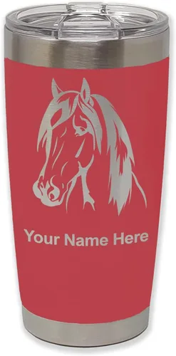 Miniatura 23 de LaserGram Vaso aislado al vacío de 20 onzas, cabeza de caballo 1, grabado personalizado incluido (negro)