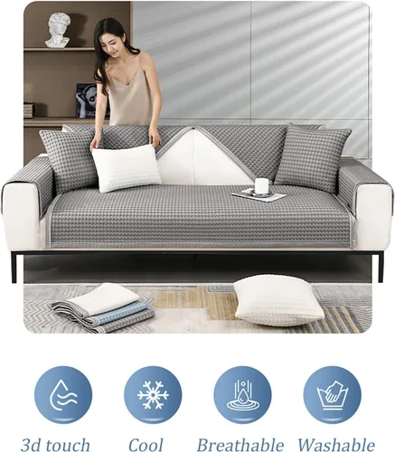 Miniatura 3 de Funda de sofá refrescante para sofá de verano con diseño de panal de abejas, antideslizante, estructura 3D, transpirable, 1 funda suave y lavable