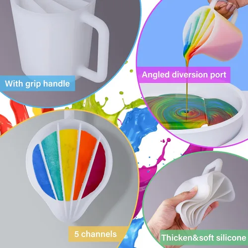 Miniatura 6 de LET'S RESIN Taza dividida de 17 onzas/16.9 fl oz con asa, tazas divididas gruesas y fáciles de limpiar para verter pintura con 5 canales, tazas