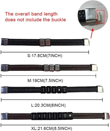 Miniatura 4 de Getname Necklace Pulsera de cuero personalizada para hombre con 1-8 cuentas de nombre personalizadas, pulsera de cuero trenzado con cuentas grabadas