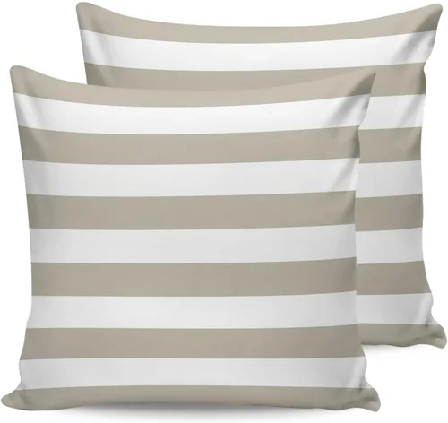 Fundas de almohada impermeables para exteriores para muebles de patio, fundas de almohada decorativas a rayas sólidas, color beige, juego de 2