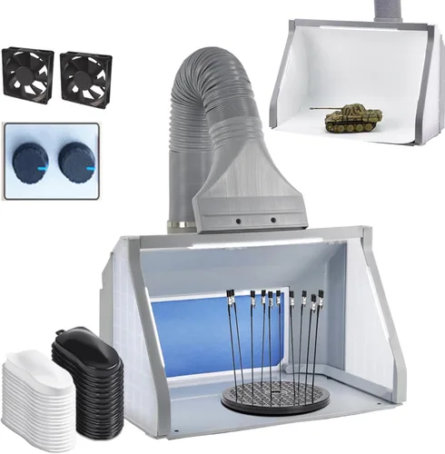 Miniatura 7 de Cabina de Aerógrafo OPHIR, Cabina de Pulverización de Aerógrafo con Dobles Ventiladores y Filtro, 3 Luces LED y 2 Perillas Ajustables, Cabina