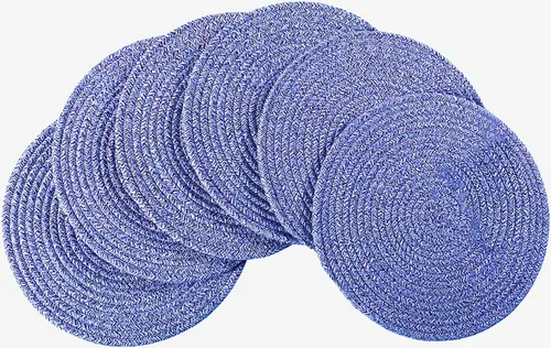Miniatura 15 de Paquete de 4 manteles individuales de tejido ovalado y juego de 4 posavasos redondos de tela, manteles resistentes al calor, antideslizantes, Negro