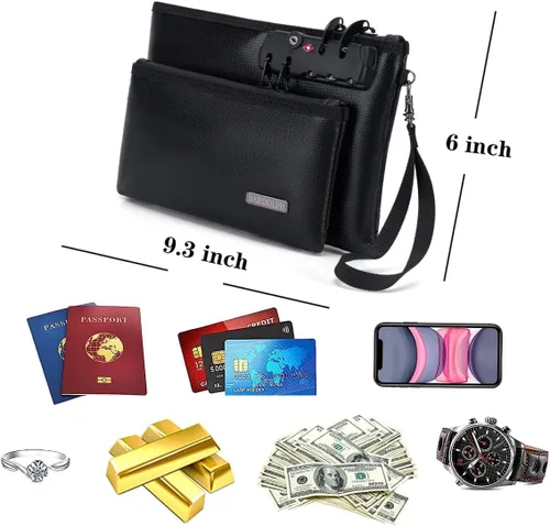 Miniatura 4 de Bolsa de dinero ignífuga con cerradura, bolsa de efectivo de doble capa BankBag para efectivo, bolsa de almacenamiento valiosa, caja fuerte ignífuga