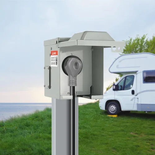 Miniatura 8 de VEVOR Caja de toma de corriente para RV de 30 amperios, 125/250 voltios, caja de receptáculo para RV exterior cerrada con cerradura, NEMA TT-30R
