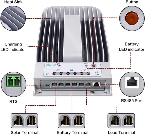 Miniatura 2 de Epever Controlador de carga solar 20A MPPT Tracer Serie BN tierra negativa 20 amperios Panel solar controlador de carga 12V/24V Identificación