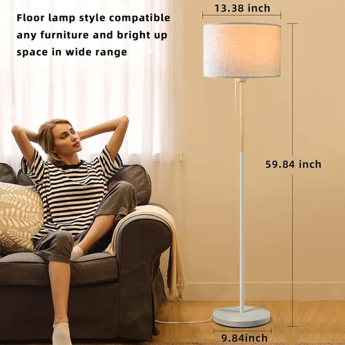 Miniatura 4 de Lámpara de pie para dormitorio, lámparas de pie de granja para sala de estar, lámpara de poste de mediados de siglo, pantalla de lámpara de lino
