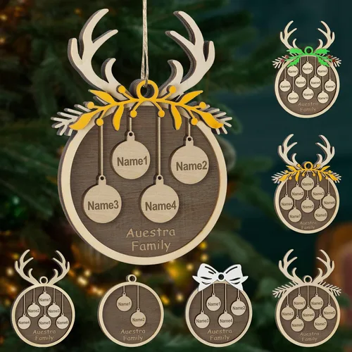 Miniatura 41 de Adornos de Navidad personalizados, familia de 1 nombre, adornos de Navidad de madera personalizados, decoración personalizada, decoración de árbol