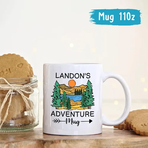 Miniatura 4 de Taza personalizada de fogata – 11 oz y 15 onzas, nombre personalizado, diseños de aventura y montaña, perfecta para campistas y viajeros