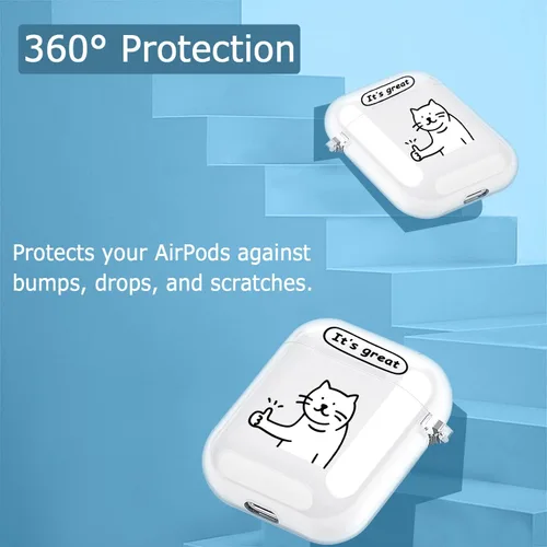 Miniatura 5 de Funda transparente para AirPods de 2ª generación de 1ª generación, diseño de gatito kawaii para mujeres, hombres y niños, funda de carga de TPU