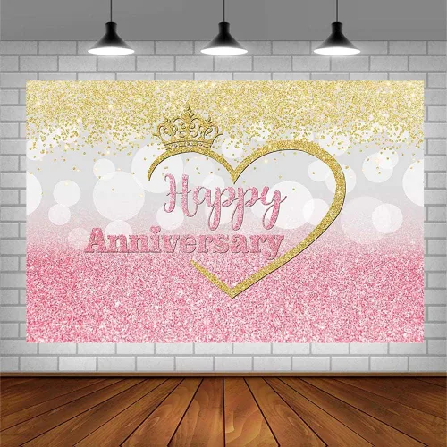 Miniatura 3 de Sendy Telón de fondo de feliz aniversario para parejas de 1 a 10 años 50 años, decoración de fiesta de boda, corona de fondo rosa, plateado y dorado