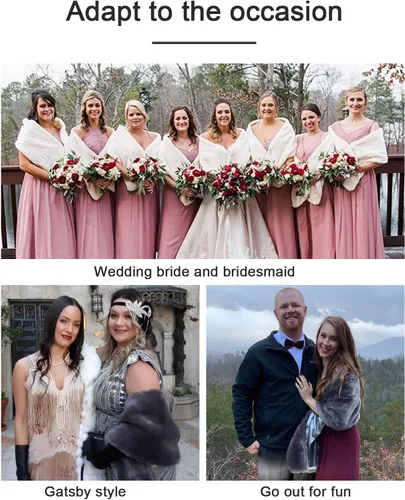 Miniatura 7 de Chal de piel sintética para bodas, mujeres, estola de novia, cubierta de invierno para damas de honor