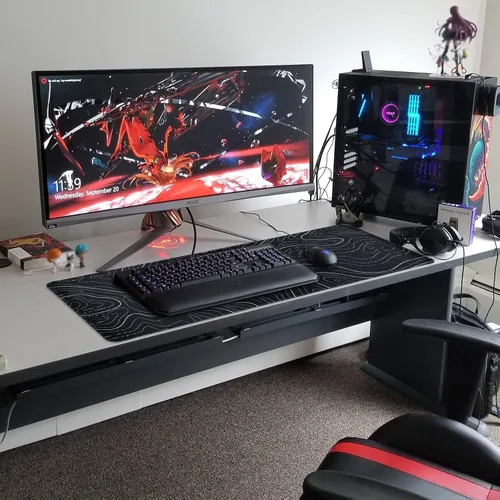 Miniatura 3 de Alfombrilla para mouse para juegos grande 31.5 x 11.8 pulgadas, alfombrilla de teclado topográfica con base antideslizante y bordes cosidos, Negro