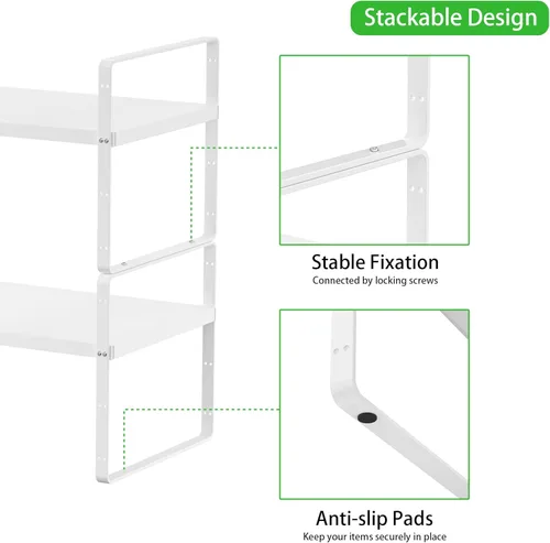 Miniatura 3 de Estante de almacenamiento expandible apilable para cocina, baño, despensa, armario de especias, encimera, escritorio de oficina en casa, resistente