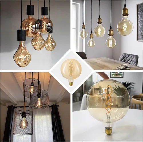 Miniatura 7 de Bombilla Edison E26 vintage de gran tamaño, regulable de 6 W, vidrio ámbar, blanco cálido 2200 K, sin parpadeo, CRI90, equivalente a 60 W, bombilla