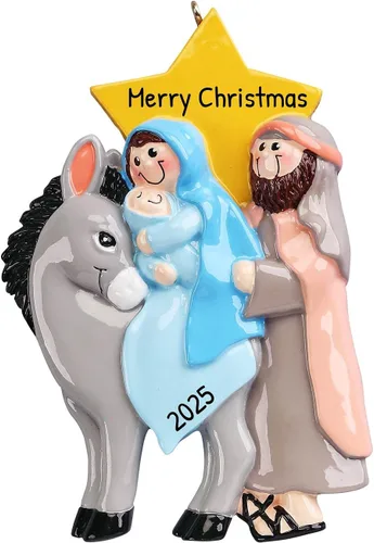 Adorno 3D de la Santa Familia de 3 2025, adornos de Navidad personalizados para la familia 2025 | Adornos de árbol personalizados de Jesús bebé,