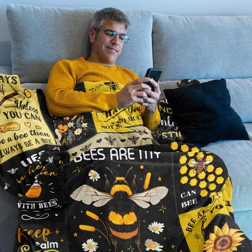 Miniatura 5 de Punofell Regalos únicos de abeja para mujeres/hombres/niños, manta temática de abeja bonita de 50 x 60 pulgadas, decoración de abeja, accesorios