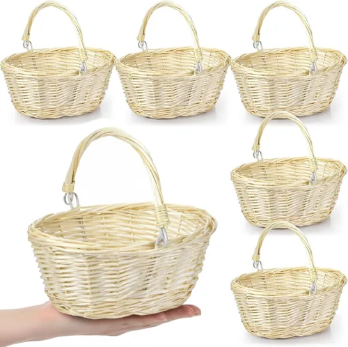 Barydat Cesta pequeña de mimbre con asa, cesta de regalo trenzada ovalada de sauce para bodas, picnic, baby shower, decoración del jardín (6 Beige