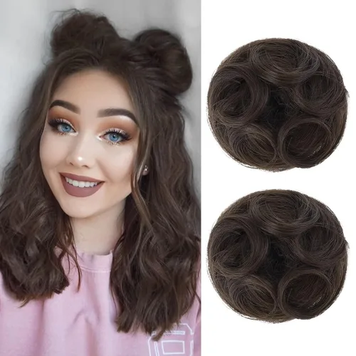 Miniatura 53 de REECHO Piezas de cabello Space Bun, 2 extensiones de moño mini con clip de pinza en extensiones de moño falsas de orejas de gato y desordenadas