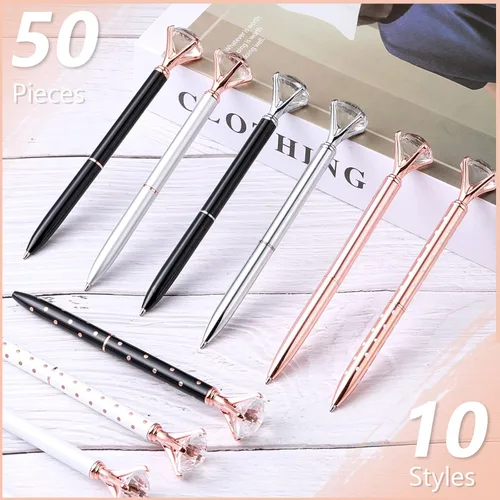 Miniatura 2 de Leinuosen 50 bolígrafos de diamantes a granel con cristal para despedida de soltera, bolígrafos de metal brillante con tinta negra para despedida