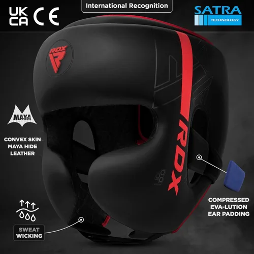 Miniatura 3 de RDX Casco de boxeo, entrenamiento de MMA, Kara acolchado ajustable, casco de Muay Thai, Kickboxing, Sparring, Artes Marciales, Karate, casco de Rojo