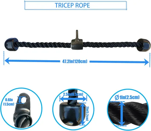Miniatura 2 de Cuerda larga de tríceps, accesorio de cuerda desplegable de 47, 55, 63 pulgadas de largo, accesorio de cable de cuerda de tríceps, cuerda de tríceps