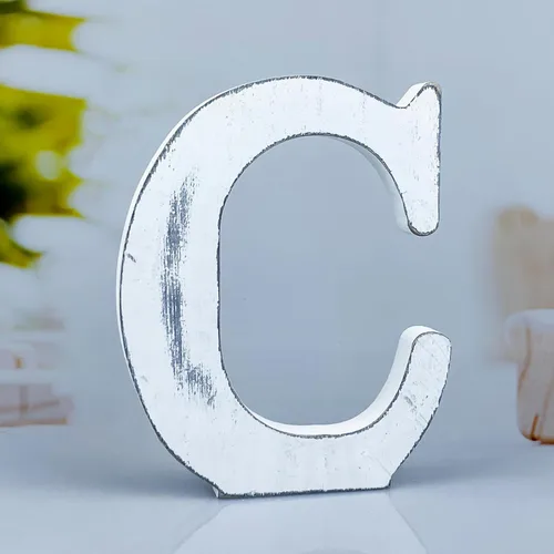 Miniatura 11 de Letras de madera rústica blanca de 6 pulgadas, letras de madera sin terminar para decoración de pared, letras de pie retro blancas blancas