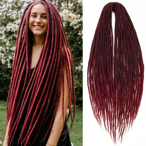 Miniatura 26 de 20 hebras de 24 pulgadas, extensiones de rastas color burdeos, rastas de cabello de ganchillo para mujer, hechas a mano, suaves, trenzas de cabello
