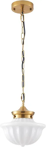Miniatura 9 de youngrender Accesorios de Lámpara Colgante Estilo Escuela, Lámpara Colgante de Cristal Lechoso Dorado de Latón de 9", Iluminación Colgante de Techo