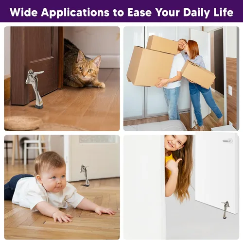 Miniatura 4 de HOME&I Tope de puerta de 4 pulgadas, tope de puerta de pedal manos libres con pie de goma ajustable, soporte de puerta resistente para el hogar