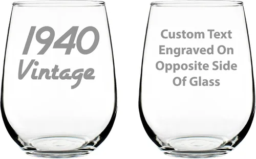 Bevvee Copa de vino personalizada vintage 1940 sin tallo, regalos de cumpleaños personalizados para mujeres y hombres, decoración de fiesta de