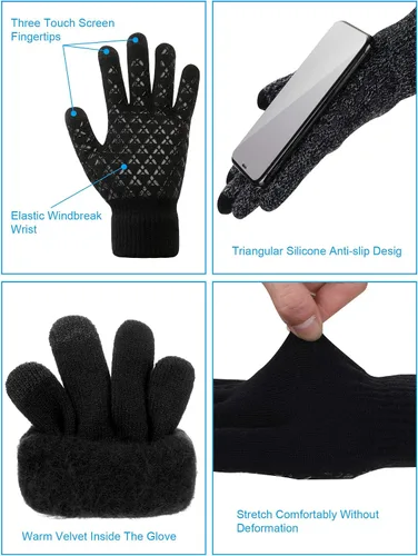 Miniatura 3 de SATINIOR 6 Pieces Ear Warmer Headband Warmer Face Mask Fleece Neck Gaiter Touch Screen Winter Knit Gloves for Men and Women