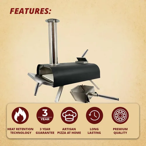 Miniatura 3 de Horno portátil de pellets para cocinar al aire libre, parrilla de leña con piedra de 13 pulgadas, alcanza altas temperaturas para pizza crujiente