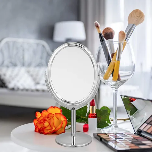 Miniatura 9 de Espejo giratorio de escritorio para baño, espejo cosmético con aumento, espejo de tocador con soporte, espejo giratorio giratorio de doble cara