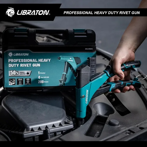 Miniatura 8 de LIBRATON Pistola de remache profesional resistente, juego de pistola de remache pop con una mano, remachadora robusta con contenedor de eje
