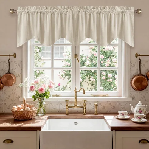 Miniatura 20 de StangH Cortinas decorativas de lujo, cenefa azul con bloqueo de luz, cenefa festoneada para ventana pequeña con bolsillo sólido para barra, cortina