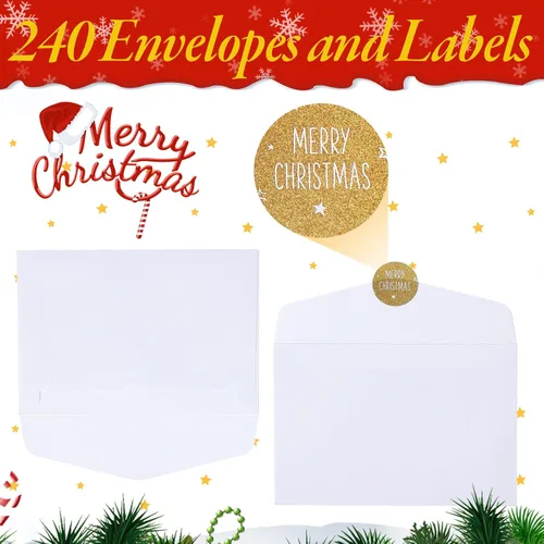 Miniatura 6 de Crtiin Juego de 240 Tarjetas de Navidad 2025 Tarjetas de Felicitación Navideñas con Sobres Calcomanías 6 Diseños Surtido a Granel 5.9 x 3.9 Pulgadas