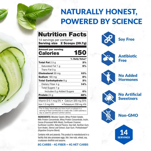 Miniatura 8 de BioTrust Proteína en polvo baja en carbohidratos: deliciosa mezcla de suero de leche y caseína de vacas alimentadas con pasto sin hormonas, sin OMG