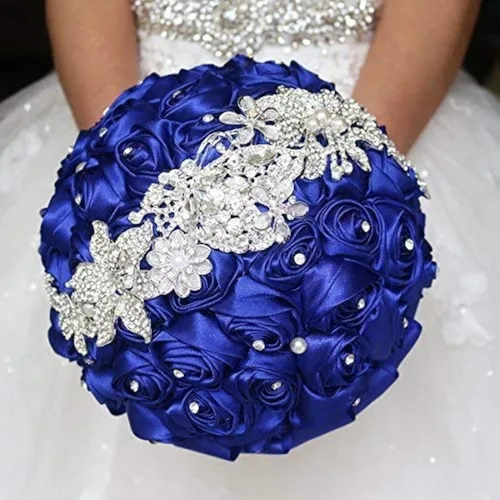 Miniatura 3 de Novia sosteniendo flores, ramo de novia romántico de 8 pulgadas con flores de color rosa, ramo de novia púrpura y rosa (marfil)