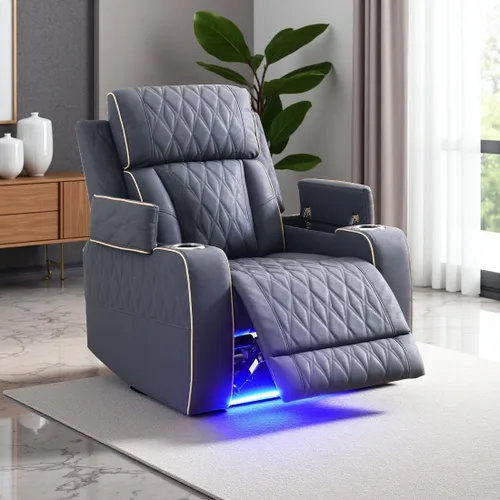Miniatura 13 de Juego de Sofá Reclinable Eléctrico, Juego de Sofá y Sillón Reclinable de Cuero Negro, Juegos de Muebles de Sala de Estar, Sofá de Dos Plazas
